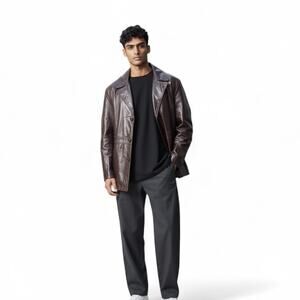 Classic Directions Vintage Mens Brown 100% Leather Jacket Coat 42Tall